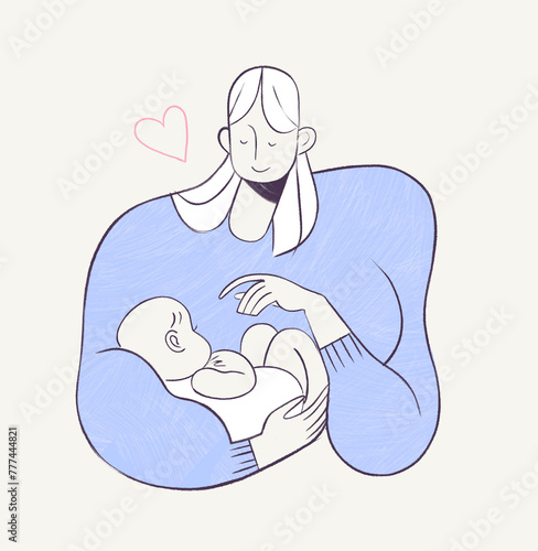 Mother and Baby Spot  Illustration Pencil Texture  (ID: 777444821)