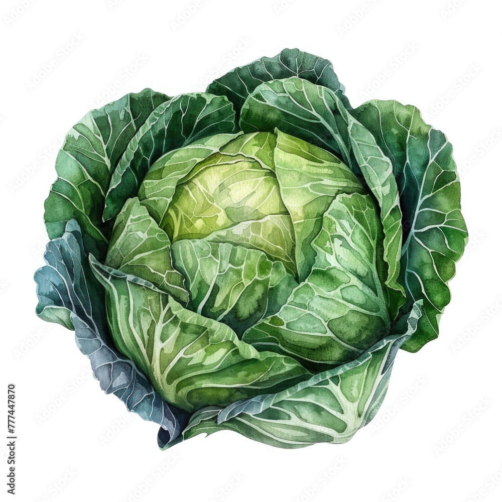 Fototapeta premium A delicate watercolor depiction of a green cabbage