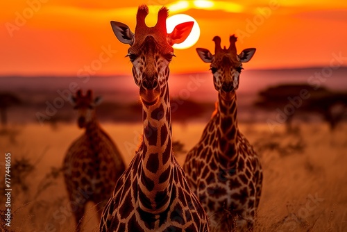 Majestic giraffes roaming the wild savannah essence of africa s untamed landscapes © Aliaksandra