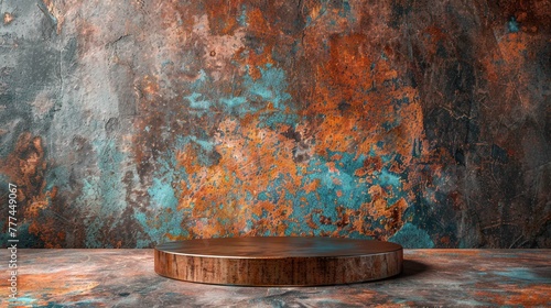 Copper podium mockup with a rustic patina and hammered metal texture.