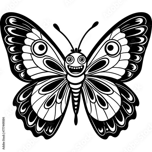 black and white butterfly,butterfly Silhouette Graphics Vector Illustration,head of a element black butterfly Svg t shirts Design, Laser Cut File Cricut,monarch butterfly contours on white background © SK kobita
