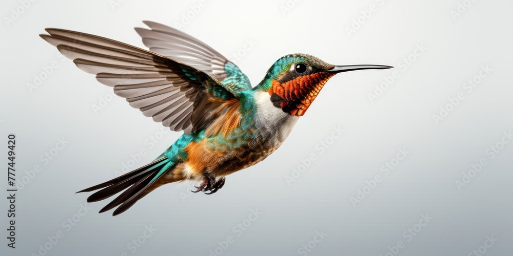 Fototapeta premium Colorful Hummingbird Flying Through Air Generative AI
