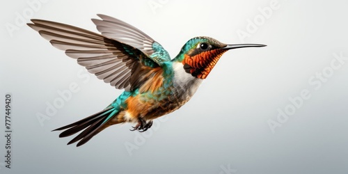 Colorful Hummingbird Flying Through Air Generative AI © Johnathan