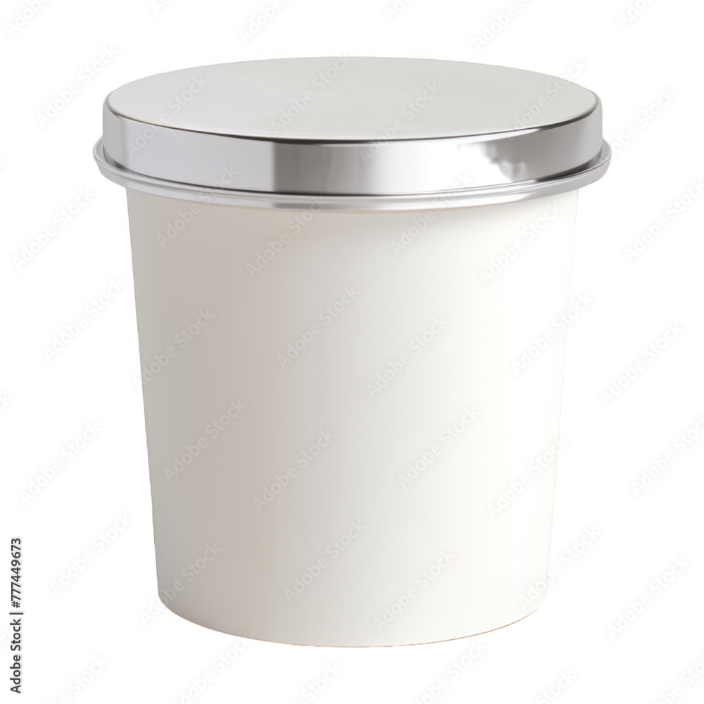 A white container with a silver lid A white container with a silver lid
