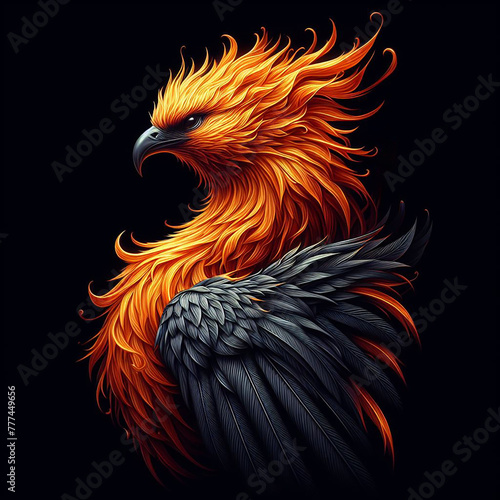 phoenix, fire bird, flame, bird, black background