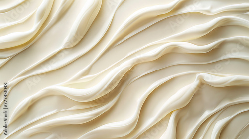 Cream Texture. White waves on white background, Face cream or lotion. Space for text.