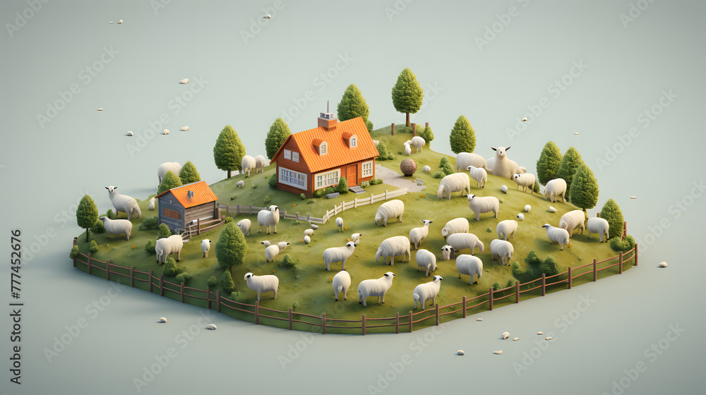Sheep Farm Icon 3d