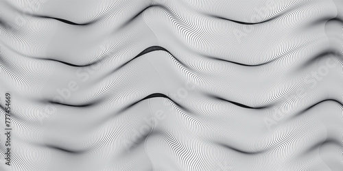 Wavy seamless pattern with moire optical effect. Abstract vector wave bg with lines surreal texture. Music monochrome background