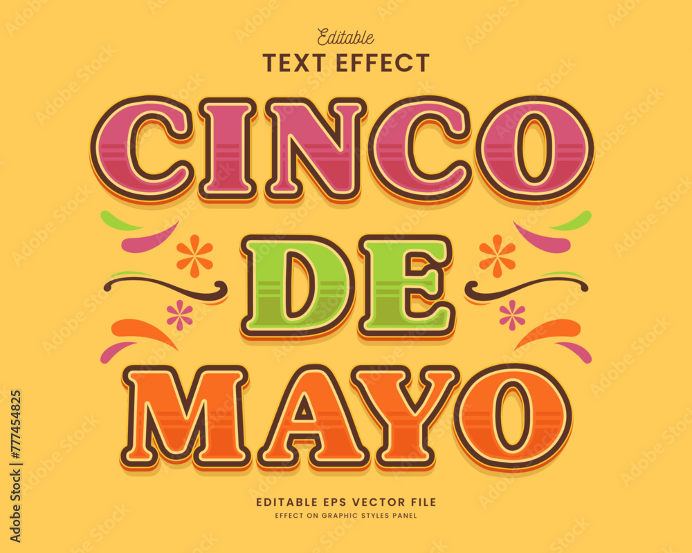 decorative cinco de mayo editable text effect vector design - obrazy, fototapety, plakaty 