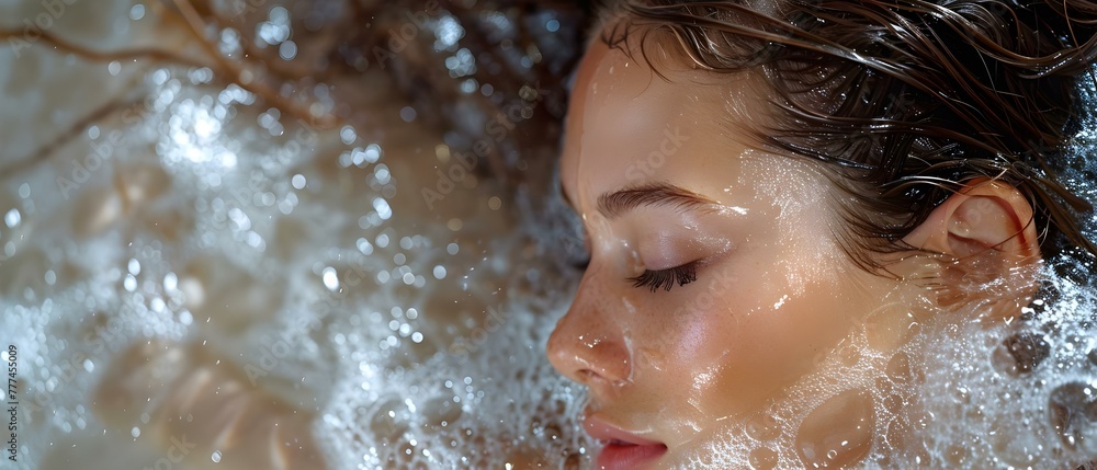 Obraz premium Refreshing and Clean Closeup of Hair Being Rinsed Under Water. Concept Haircare, Refreshing Moments, Beauty Rituals, Water Therapy, Close-up Photography