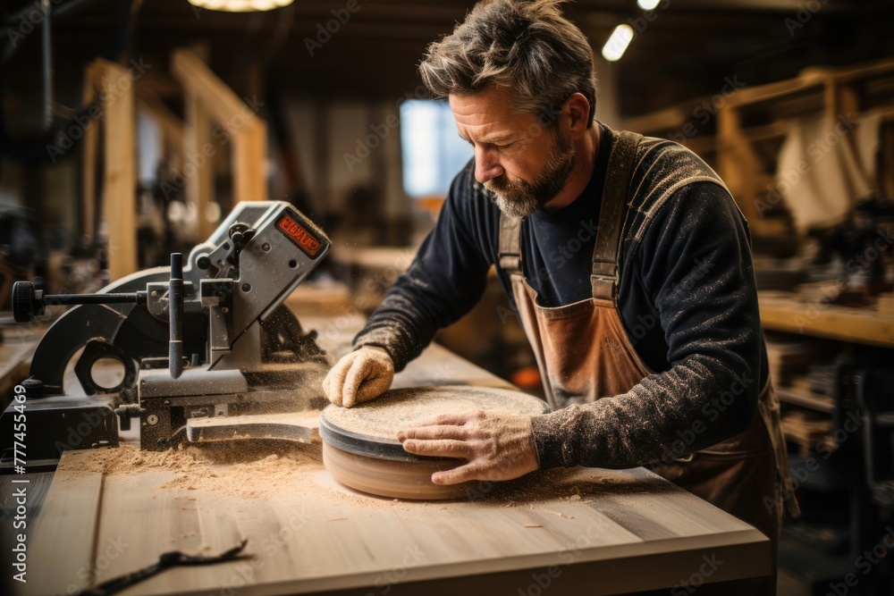 Carpenter Sanding Wood Generative AI Carpenter Sanding Wood Generative AI