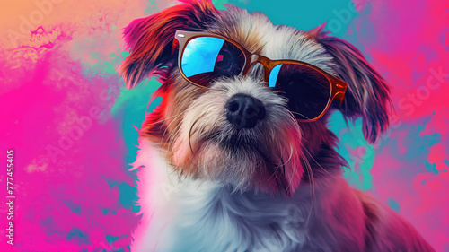cool dog with sunglass in a stunning background ultra realistic Generative AI   © Pavithiran