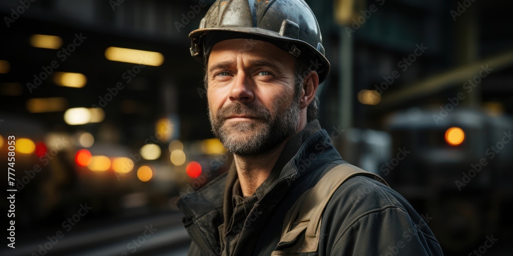 Man in Hard Hat Standing in Front of Train Generative AI