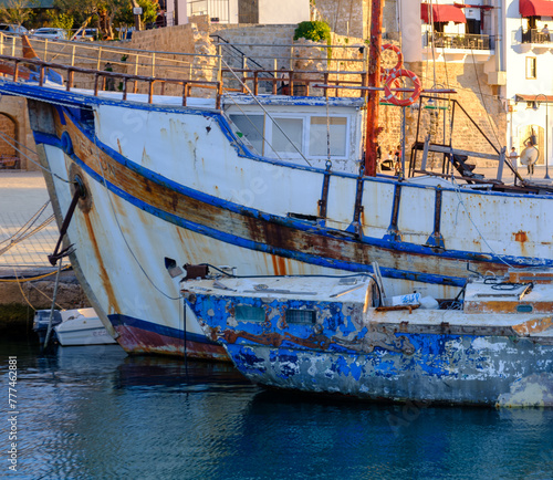 Boats at old Kyrenia Harbour and Medieval Castle in Cyprus