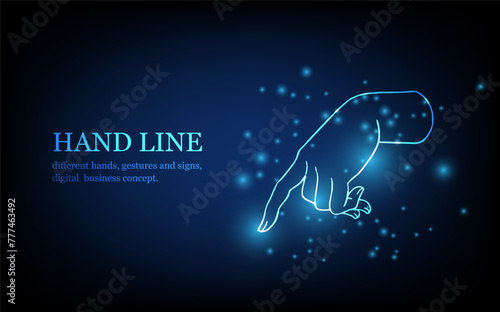 Human hand line, different hands, gestures and signs, digital business concept, futuristic digital innovation background vector illustration.