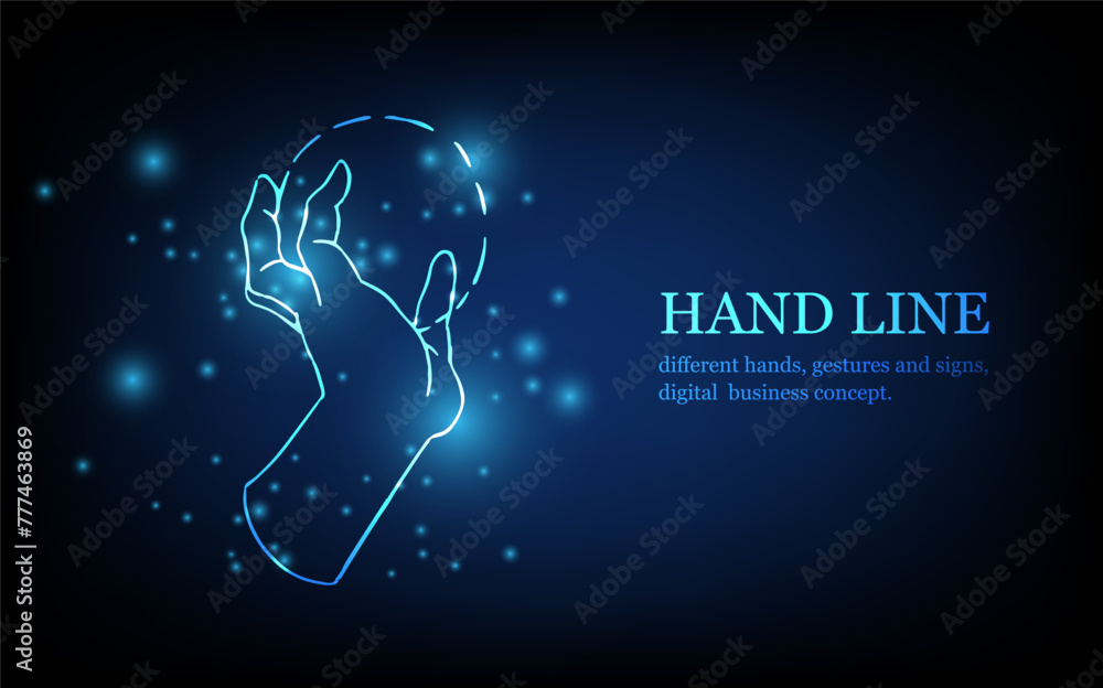 Human hand line, different hands, gestures and signs, digital business concept, futuristic digital innovation background vector illustration. Human hand line, different hands, gestures and signs, digital business concept, futuristic digital innovation background vector illustration.