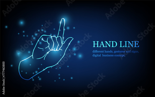 Human hand line, different hands, gestures and signs, digital business concept, futuristic digital innovation background vector illustration.