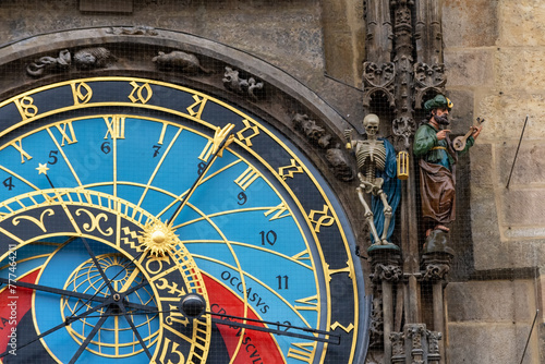 View of Astronomical clock in Old Town of Prague city.