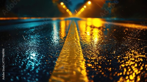 Nighttime Wet Asphalt Road