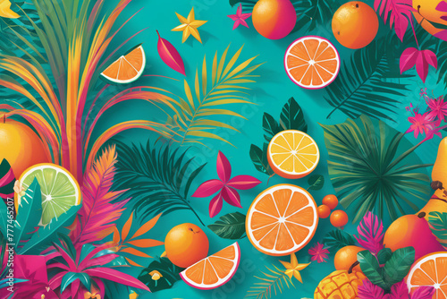 seamless summer pattern with oranges and lemons