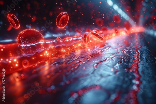 An imaginative portrayal of an erythrocyte race car driver speeding down the vascular track, emphasizing the critical mission of oxygen delivery