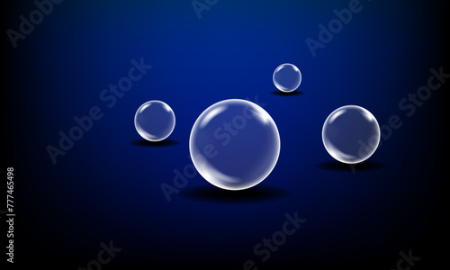 light sphere with glares and shadow on dark blue background. glass bubble