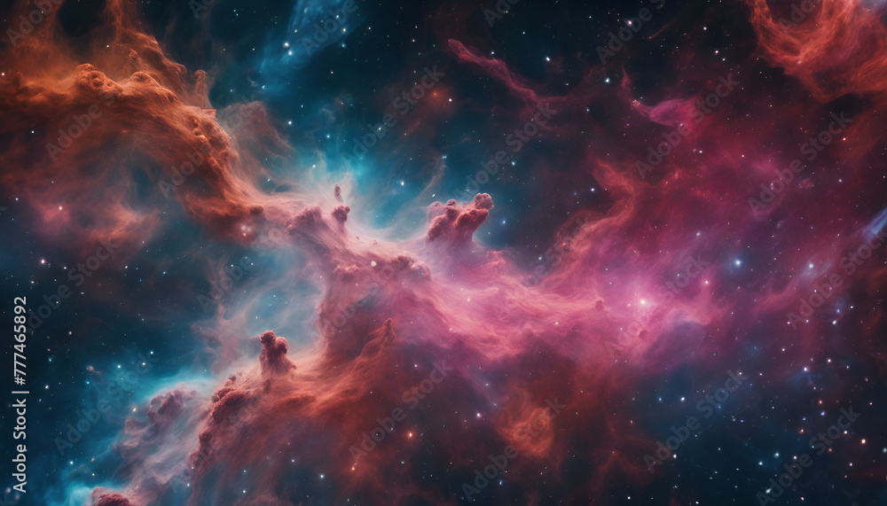  A stunning nebula cloud in space, with vibrant colors and intricate details. Generative AI