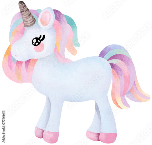 Cute cartoon character happy magic unicorn with rainbow mane and tail.Fairytale Horse. © joy8046