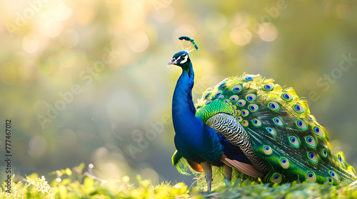 Wallpaper Mural A majestic peacock displaying its vibrant plumage against a soft, blurred background, with ample copy space Torontodigital.ca