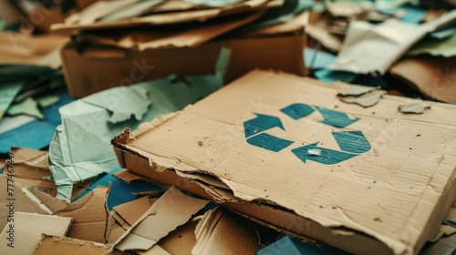 Stack of Recyclable Paper and Cardboard with Recycling Symbol