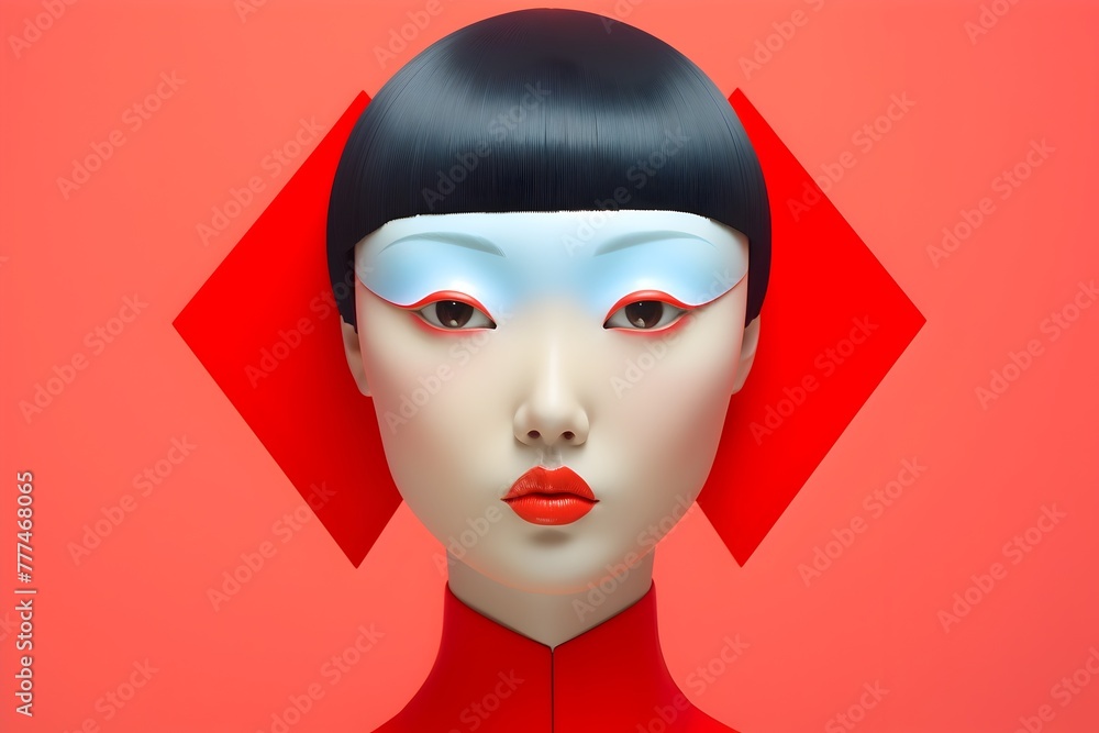 Vibrant 3D Anthropomorphic Pop Art of an Asian Woman Vibrant 3D Anthropomorphic Pop Art of an Asian Woman