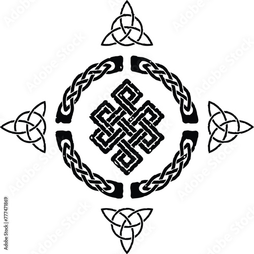 Grunge Celtic Knot Ring with Triquetra Symbols and Infinity Knot