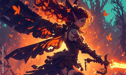 anime fire fairy warrior