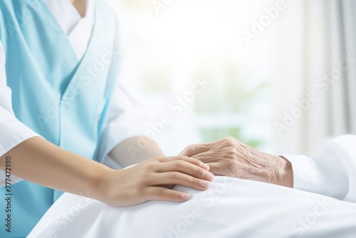 patient old man talk with a psychologist doctor during talking therapy stressed mental health  a selective focus hand  holding hand