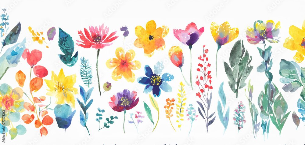Set of colorful flowers. Beautiful floral elements. 

