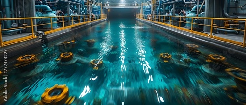 Desalination plant turning seawater into freshwater for dry regions. Concept Water scarcity, Desalination technology, Seawater conversion, Sustainable solutions, Dry region challenges photo