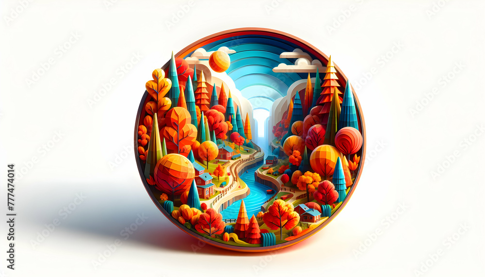3d flat icon as Autumn Splendor Showcase the vibrant colors of fall in full display. in Global Business  theme with isolated white background ,Full depth of field, high quality ,include copy space, No