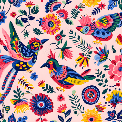 Mexican Folk Art Pattern Seamless Digital Paper © Summer