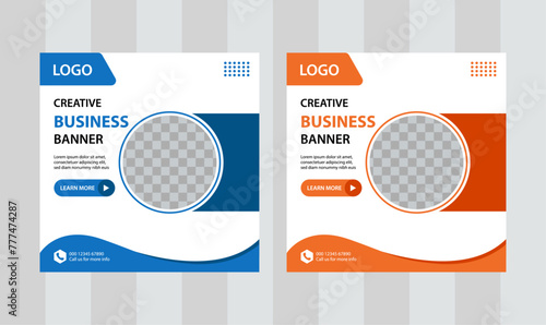 Set of Editable square business web banner design template. Suitable for social media post, instagram story and web ads in vector. Vector illustration with Space to add pictures