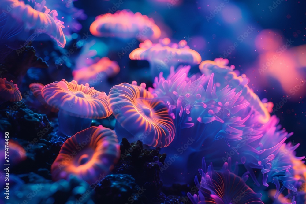Dive into an underwater world filled with neon lights. where bioluminescent creatures illuminate the depths Dive into an underwater world filled with neon lights. where bioluminescent creatures illuminate the depths