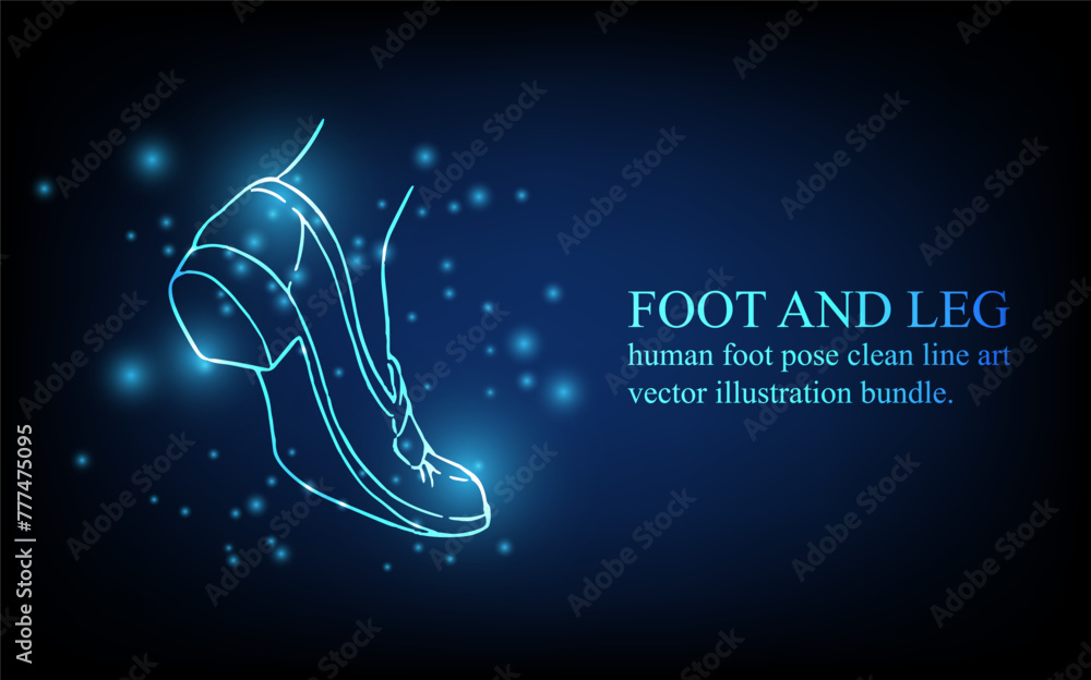 Human foot line, foot and leg, knee and toe, digital business concept, futuristic digital innovation background vector illustration.