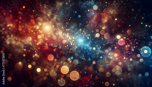 for advertisement and banner as Cosmic Bokeh A cosmic dance of bokeh lights evoking the vastness of space in an abstract form. in abstract digital wallpapers theme ,Full depth of field, high quality , © Gohgah