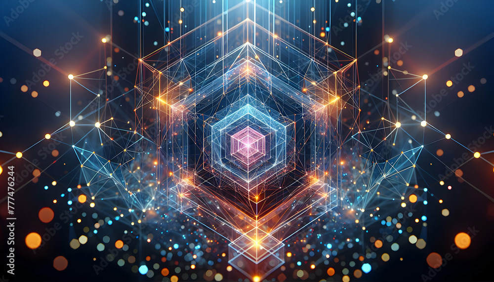 for advertisement and banner as Geometric Glow Geometric shapes glow with an inner light creating a structured yet ethereal feel. in abstract digital wallpapers theme ,Full depth of field, high qualit for advertisement and banner as Geometric Glow Geometric shapes glow with an inner light creating a structured yet ethereal feel. in abstract digital wallpapers theme ,Full depth of field, high qualit