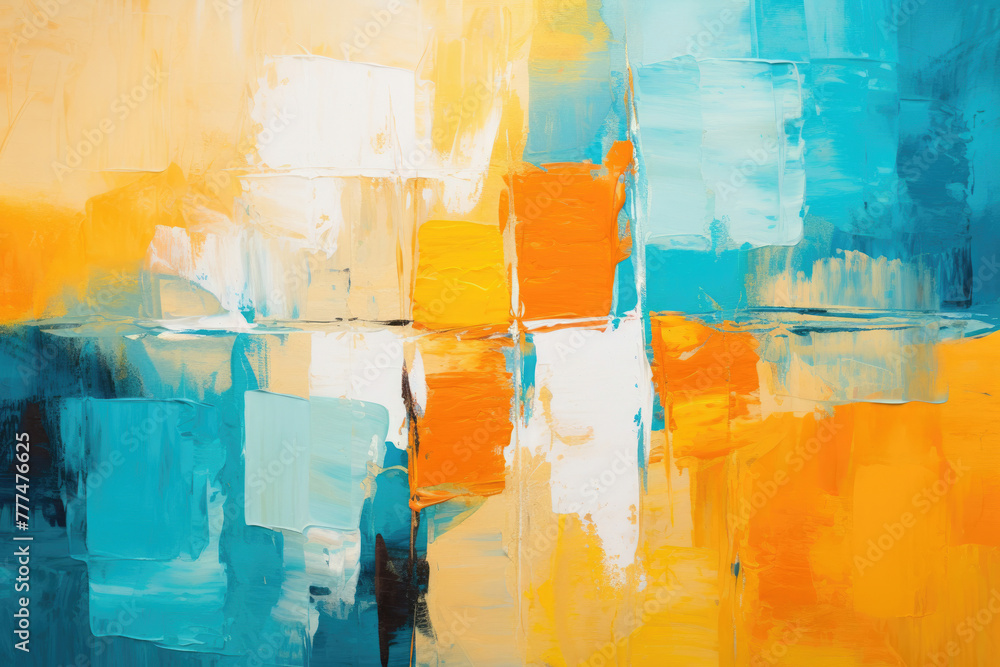 Elegant abstract artwork showcasing a blend of sunny oranges and calming blues, perfect for home decor, artistic endeavors, or visual pieces requiring a serene yet energized ambiance.