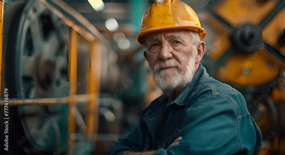 Maintenance worker wearing a hard hat in a factory setting Maintenance worker wearing a hard hat in a factory setting