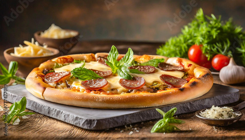 pizza with tomato and cheese