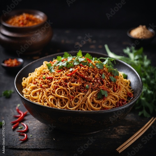 spaghetti with sauce. Garlic Chili Oil Noodles