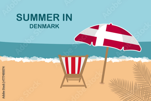 Summer in Denmark, beach chair and umbrella, vacation or holiday