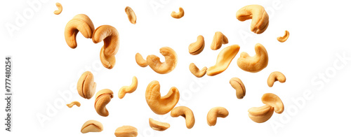 Falling cashew nuts isolated on transparent or white background