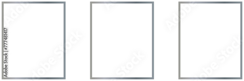 Rectangle silver frame isolated on transparent background, luxury shiny grey border design for invitation, postcard, card, PNG, cut out